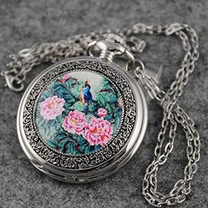 Unique peony flower pocket watch battery included